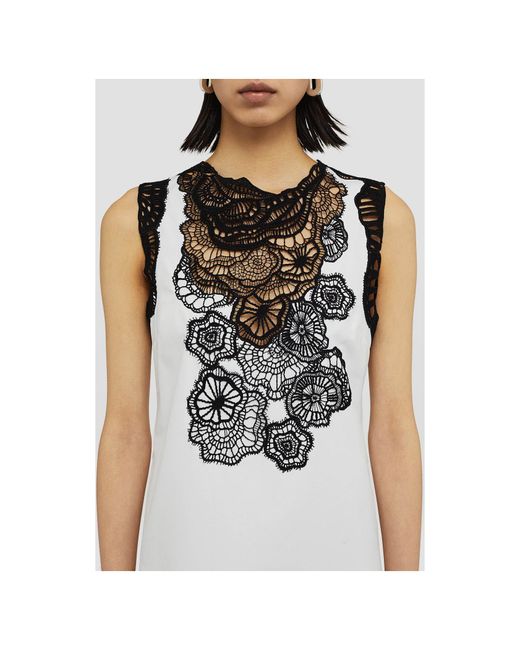 Jil Sander White Lace Embroidered Sleeveless Dress