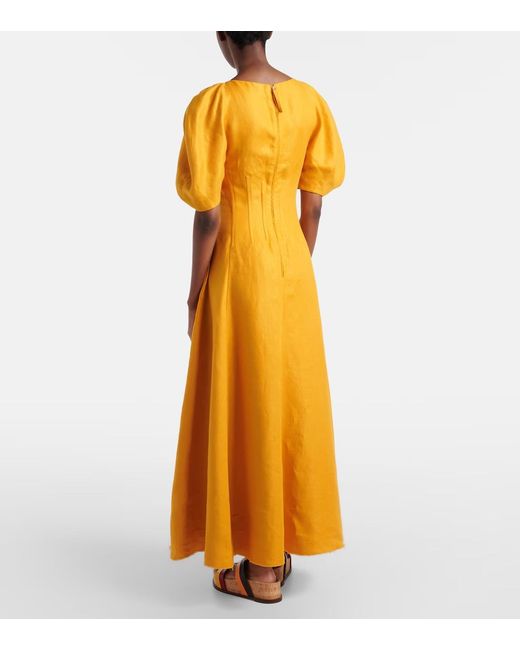 Gabriela Hearst Yellow Ranya Puff-Sleeve Linen Twill Maxi Dress