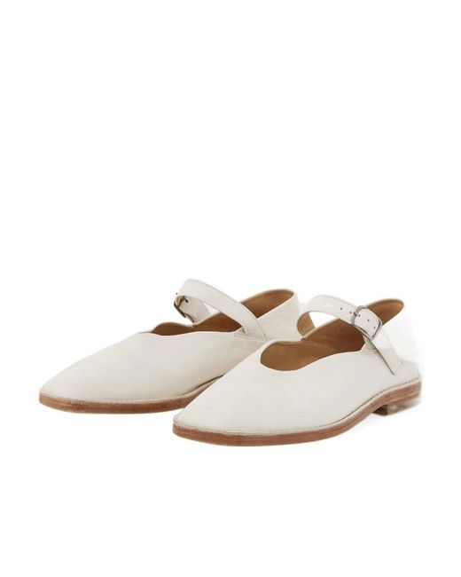 Lemaire White Square-Toe Buckle Fastened Ballet Flats