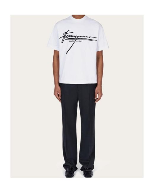 Ferragamo White Ferragamo Flocked Logo Crewneck T-Shirt for men