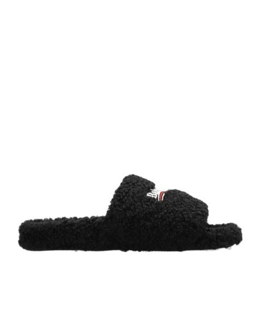 Balenciaga Black Political Logo Furry Slides