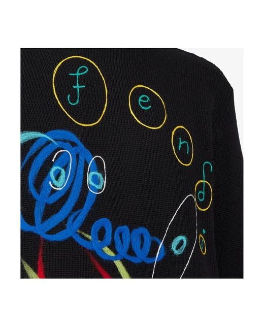 Fendi Black Embroidered Pullover With Logo for men