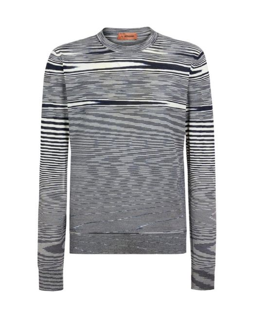 Missoni Gray Striped Crewneck Long-Sleeved Jumper for men