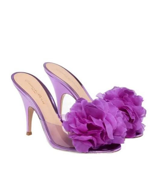 Gianvito Rossi Purple Floral Stiletto Mule Sandals