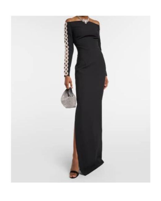 Safiyaa Black Maimie Crystal-Embellished Crepe Dress