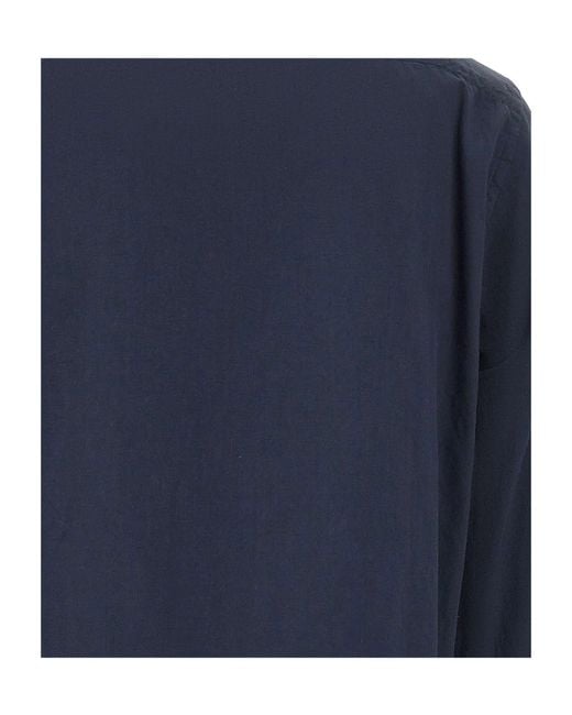 Aspesi Blue Long-Sleeved Curved Hem Shirt for men