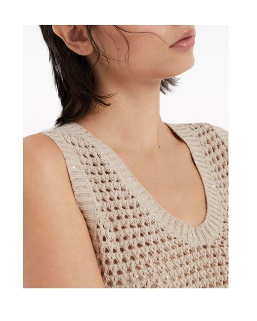 Brunello Cucinelli Natural Sequin Embellished Open Knitted Vest