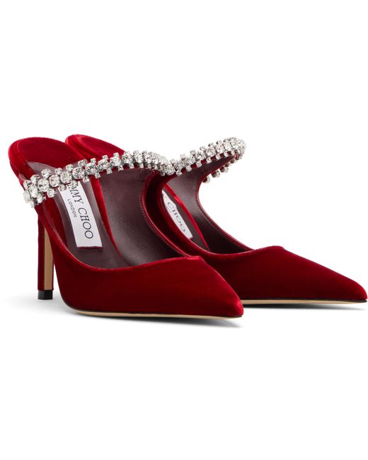 Jimmy Choo Red Heeled Mules "Bing"