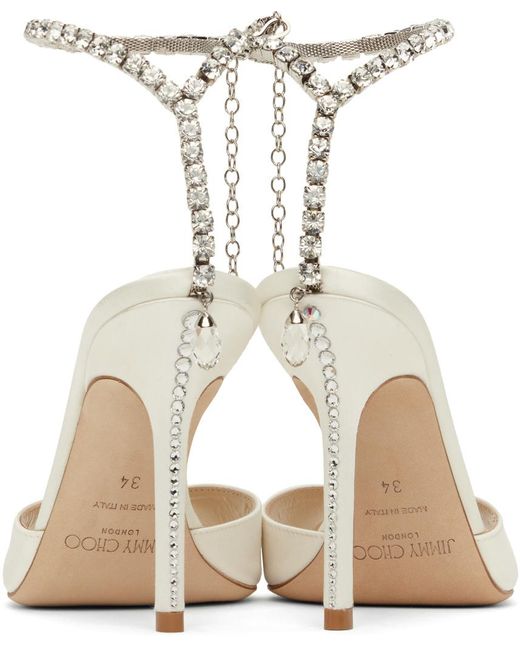 Jimmy Choo White Saeda 100Mm Crystal-Strap Sandals