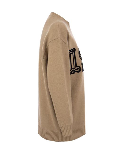 Max Mara Brown Logo Round Neck Sweater