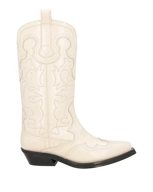 Ganni White Cowhide Embroidered Cowboy Boots