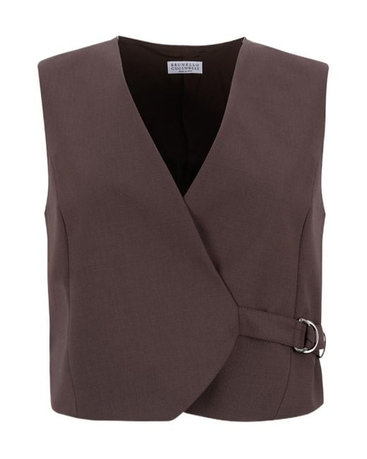 Brunello Cucinelli Brown V-Neck Cropped Vest