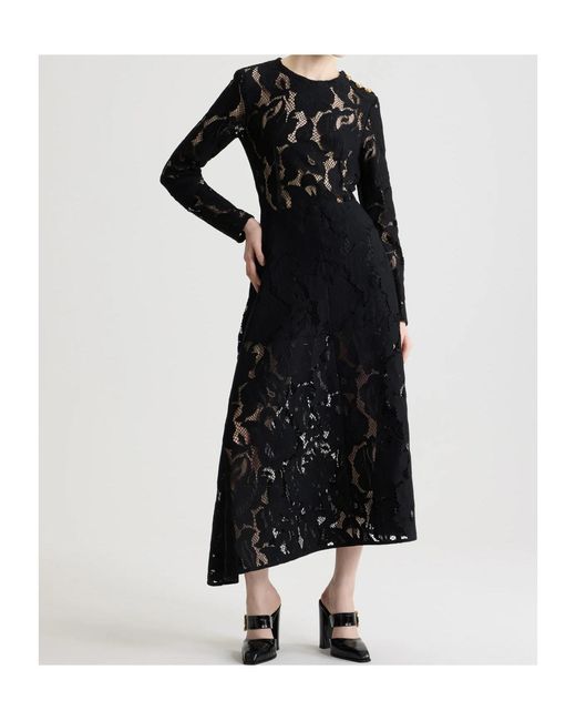 Patou Black Laced Long-Sleeves Midi Dress