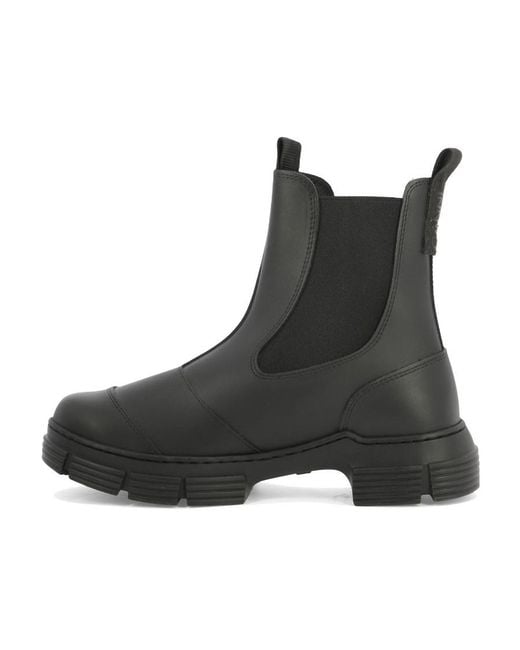 Ganni Black Citty Round-Toe Slip-On Ankle Boots