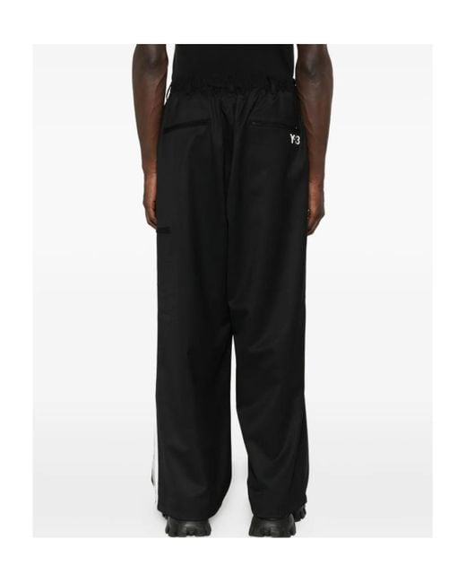 Y-3 Black Refined Wool Straight Leg Pants for men