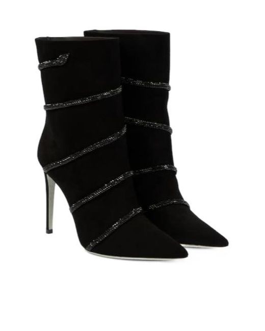 Rene Caovilla Black Morgana Embellished Suede Boots