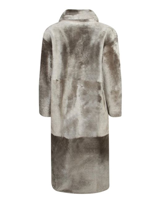 Yves Salomon Gray Double-Breasted Sheepskin Coat