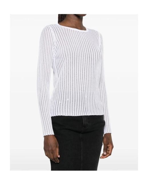 Roberto Collina White Ribbed-Knit Sweater
