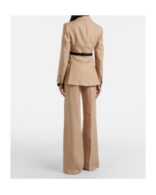 Max Mara Natural Big Pleated Linen Wide-Leg Pants