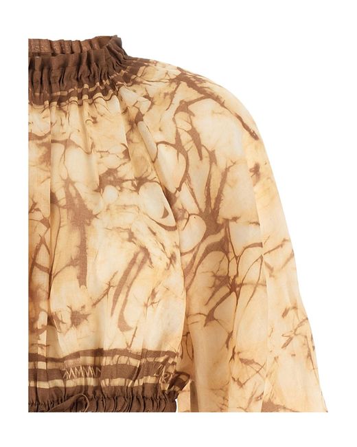 Zimmermann Natural Printed Mock Collar Top