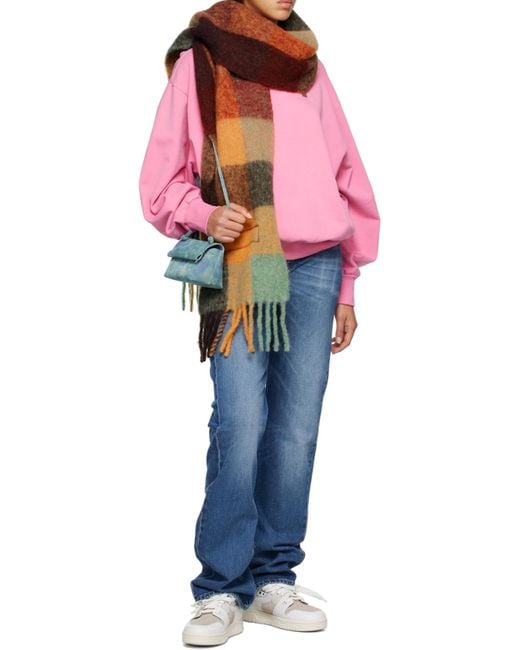Acne Orange Logo Patch Checked Scarf for men