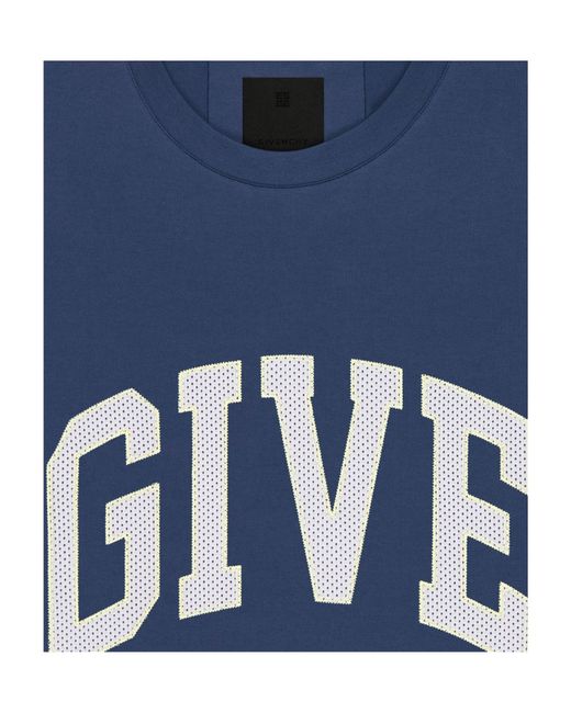 Givenchy Blue Logo Embroidered Crewneck T-Shirt for men