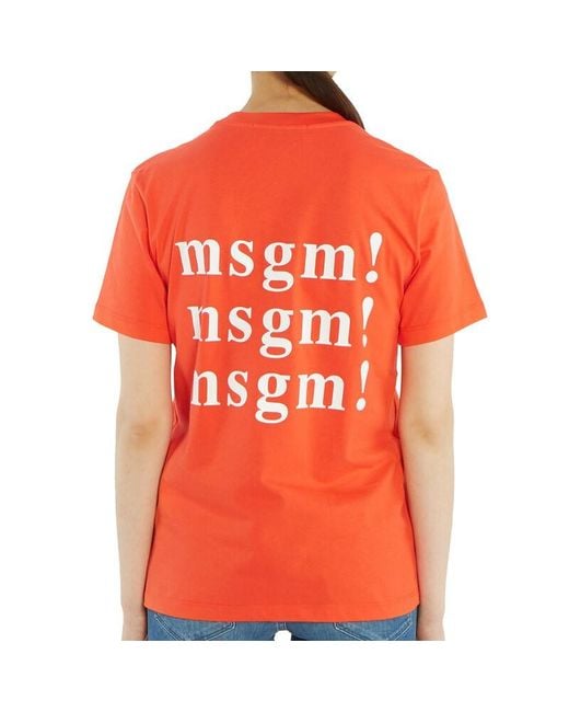 MSGM Orange Logo Details T-Shirt