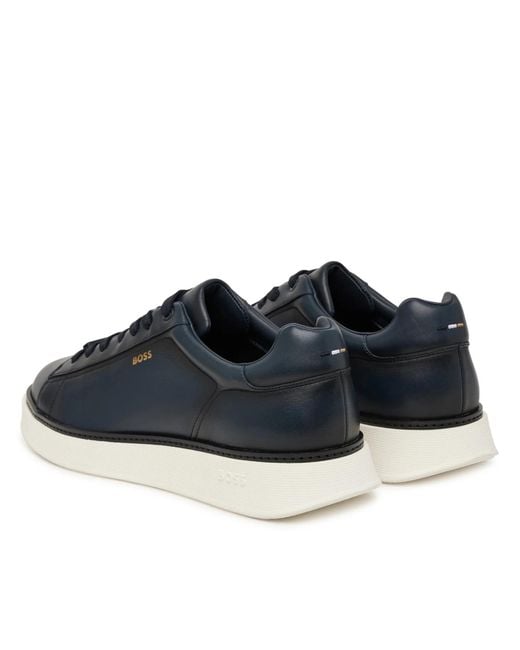 Boss Blue Lace-Up Low-Top Sneakers for men