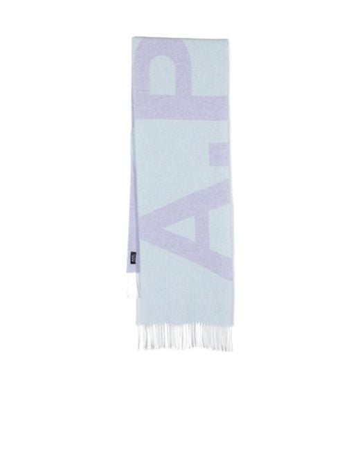 A.P.C. Blue Logo Detailed Fringed Scarf for men