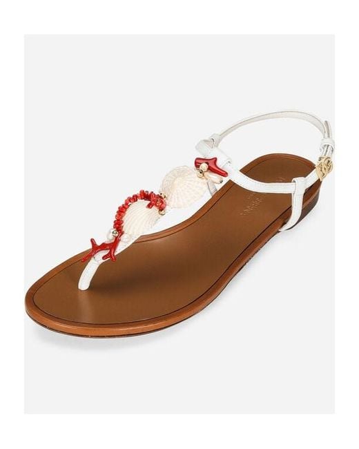 Dolce & Gabbana White Embellished Thong Sandals