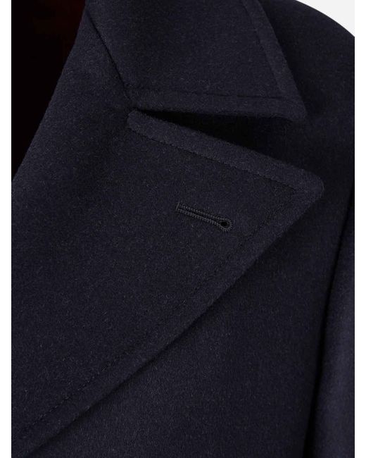 Brunello Cucinelli Blue Double-Breasted Straight Hem Coat for men