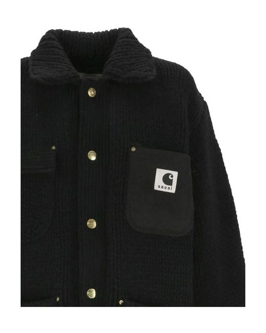 Sacai Black X Carhartt Wip Knitted Shirt Jacket for men