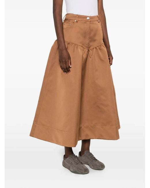 Ganni Brown Gathered Yoke Skirt
