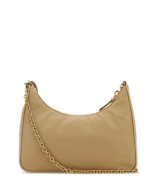 Prada Natural Logo Plaque Chain-Linked Shoulder Bag