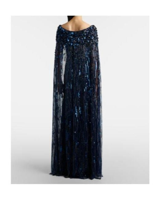Jenny Packham Blue Luella Fringed Sequined Gown