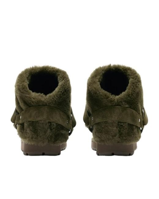 Burberry Green Chubby Buckled Shearling Ankle Boots for men