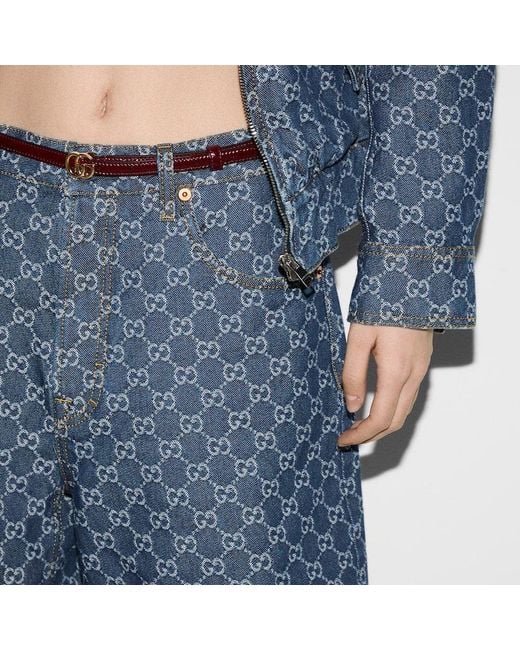 Gucci Blue Leather-Trimmed Denim Bermuda Shorts
