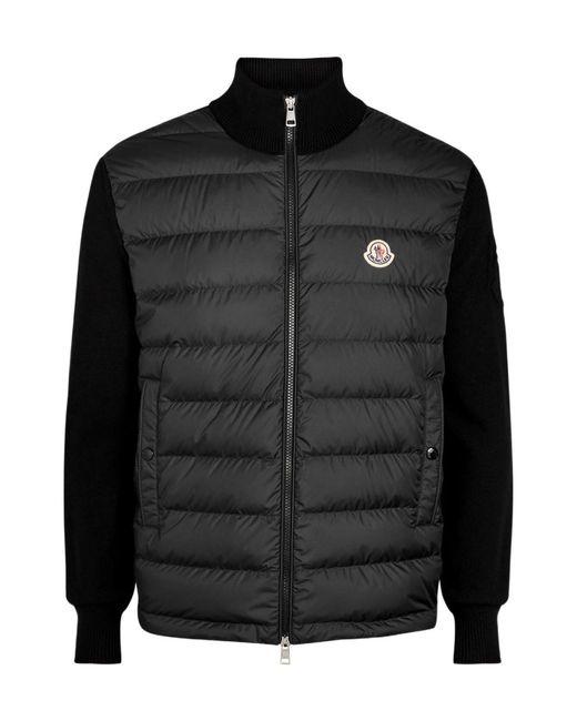 Moncler Black Quilted Cotton And Shell Jacket for men