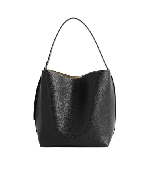 Totême Black Medium Belted Grained-Leather Tote Bag