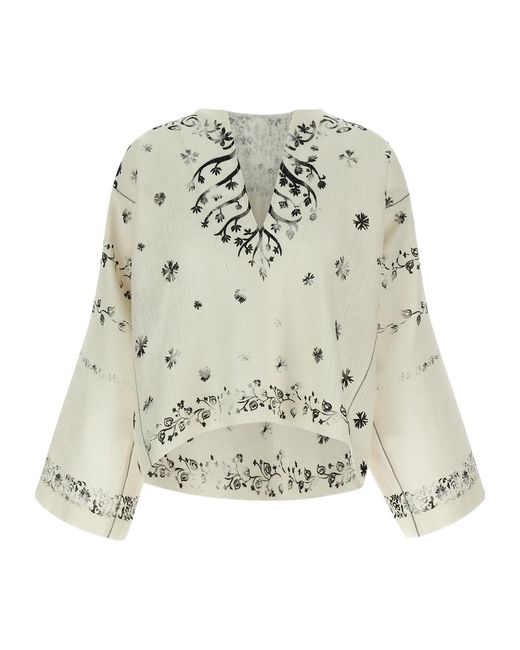 Alberta Ferretti Metallic Fortuny Printed V-Neck Top