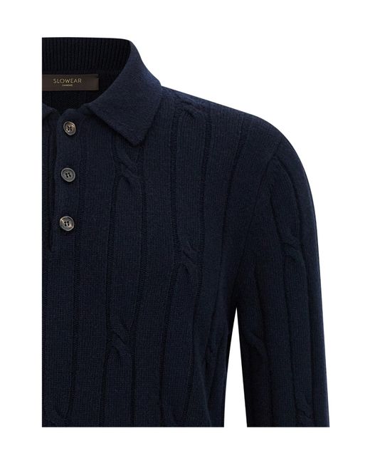 Zanone Blue Cable-Knit Button-Placket Polo Shirt for men