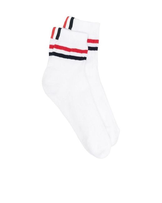 Thom Browne White Striped Rib-Knit Socks for men
