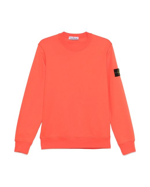 Stone Island Red Compass Patch Crewneck Sweatshirt for men