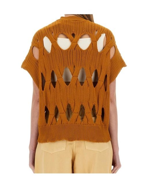 Alysi Brown Springtime Knit Jersey Top