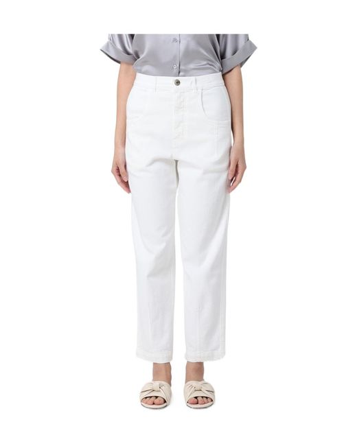 Eleventy White Belt-Loops Trousers