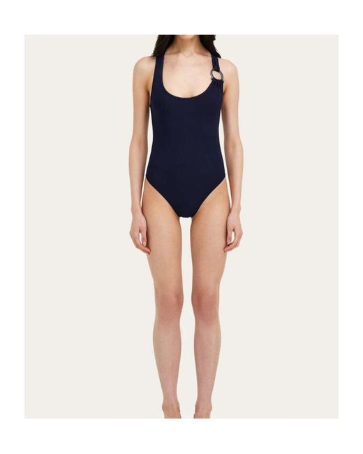 Ferragamo Blue Gancini One-Piece Swimsuit