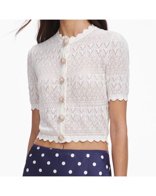 Self-Portrait White Openwork Knit Top