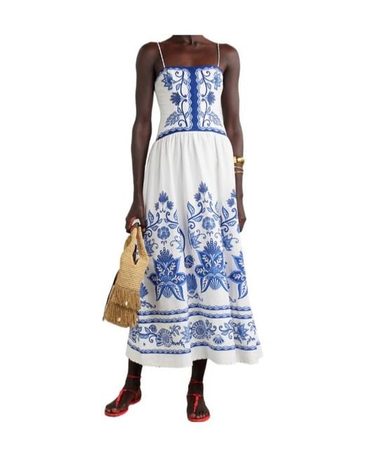 Farm Rio Blue Shell Garden Print Midi Dress