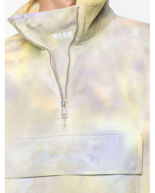 MSGM White Half-Zip Tie-Dye Sweatshirt for men