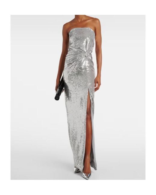 Roland Mouret Gray Buckle-Detail Sequined Strapless Gown